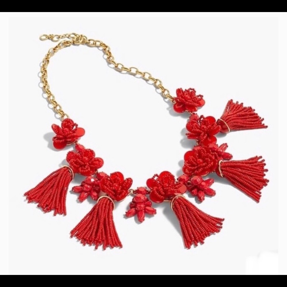 J crew honeymoon red  tassel necklace